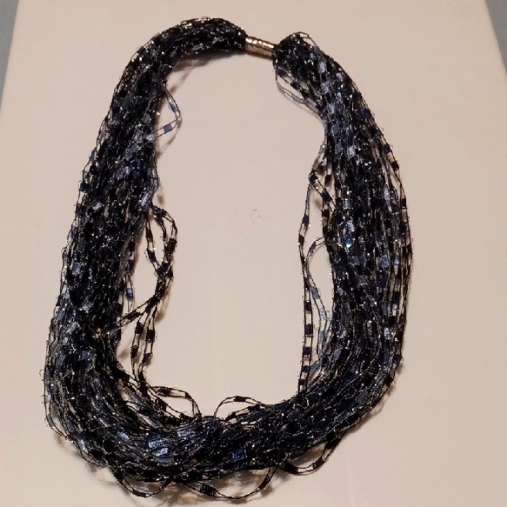 Navy and Light Blue Ribbon Necklace